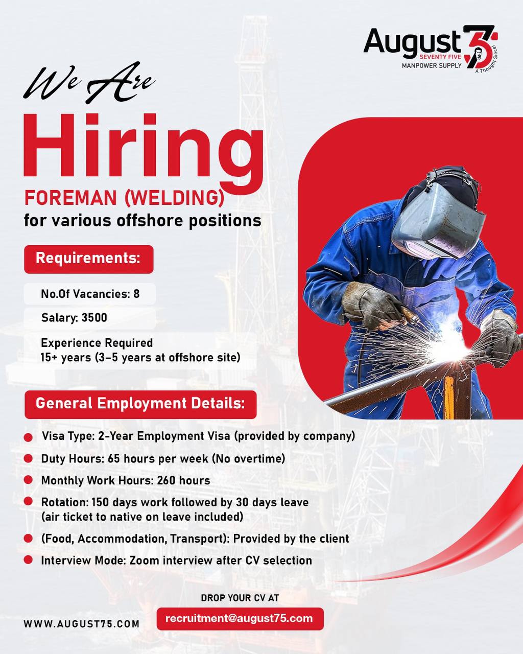 Hiring Offshore Welding Foreman UAE